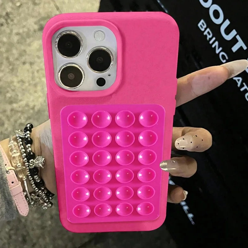 3D Suction Cup Stand Litchi Pattern Phone Case