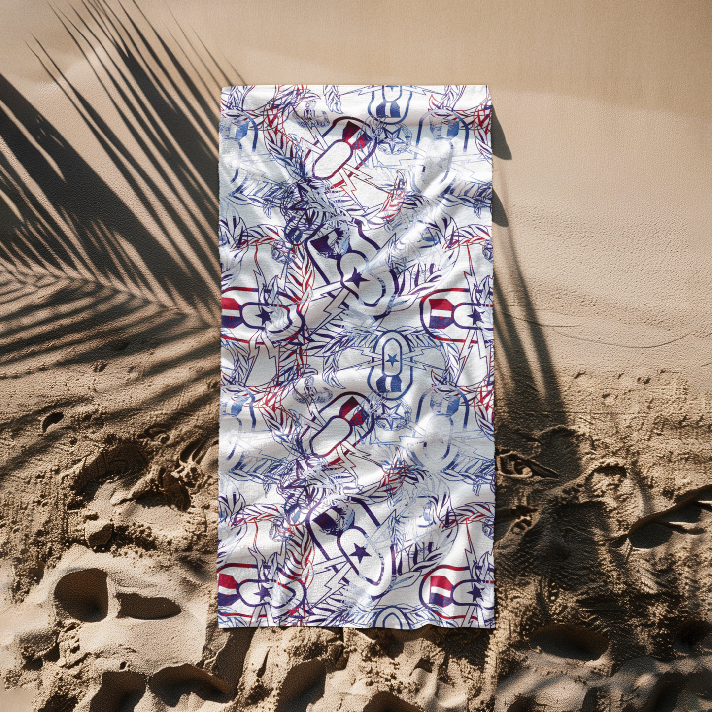 Print On Demand - Beach Towel - "It's 5 o'clock Somewhere" (Red, White, & BOOM!)