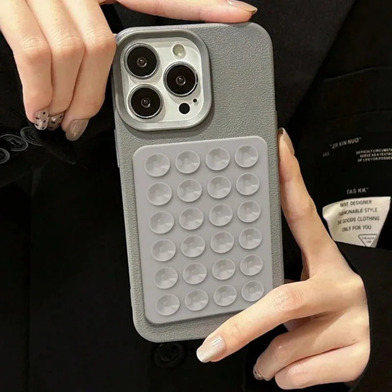 3D Suction Cup Stand Litchi Pattern Phone Case