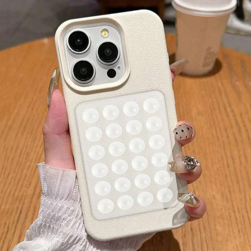 3D Suction Cup Stand Litchi Pattern Phone Case