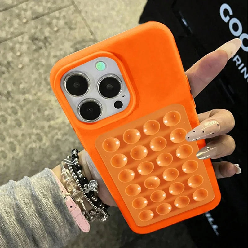 3D Suction Cup Stand Litchi Pattern Phone Case