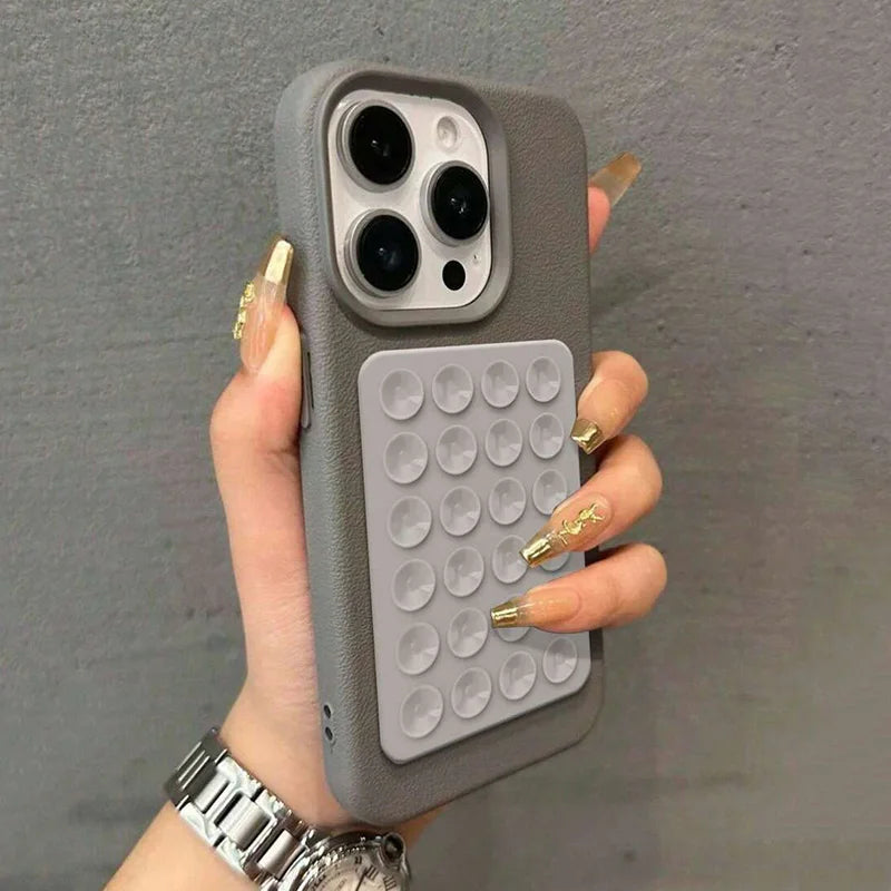3D Suction Cup Stand Litchi Pattern Phone Case