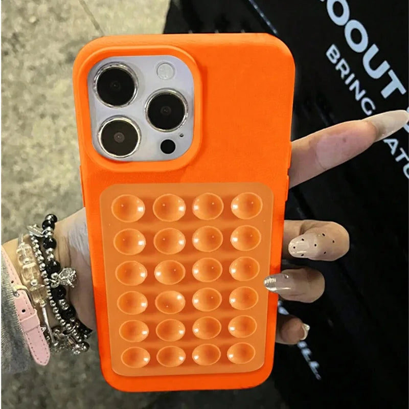 3D Suction Cup Stand Litchi Pattern Phone Case