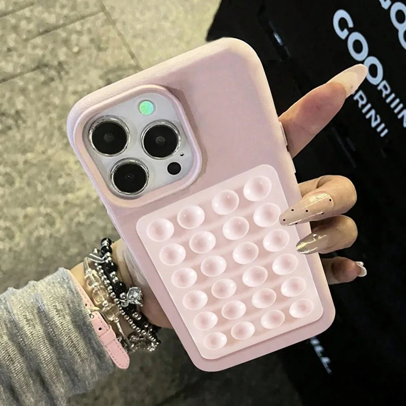3D Suction Cup Stand Litchi Pattern Phone Case