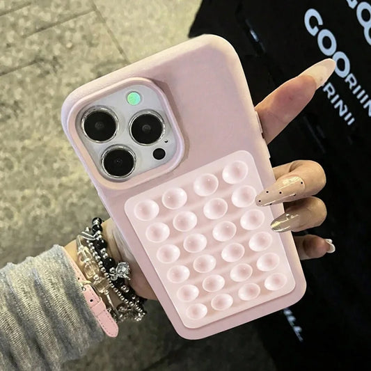3D Suction Cup Stand Litchi Pattern Phone Case