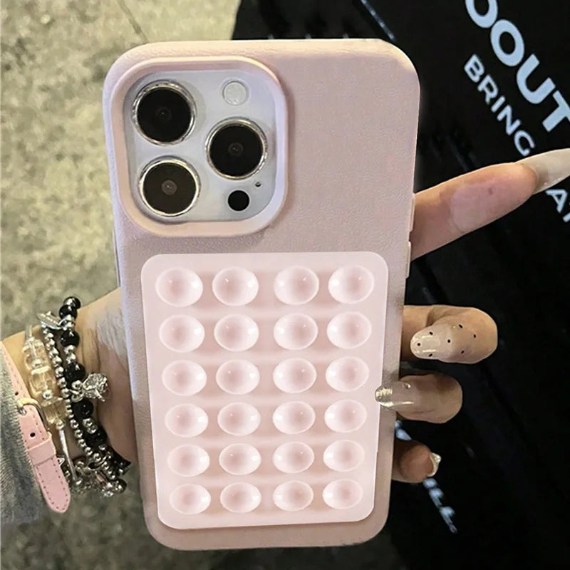 3D Suction Cup Stand Litchi Pattern Phone Case