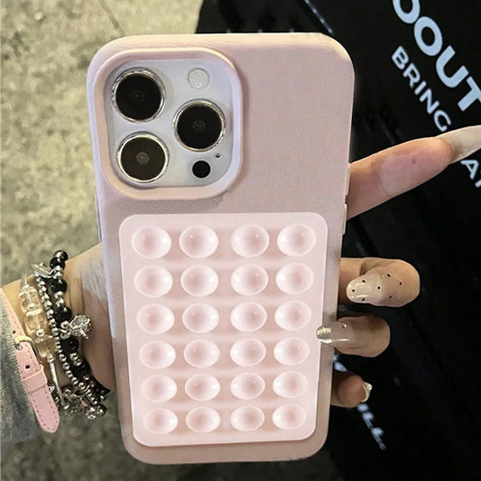 3D Suction Cup Stand Litchi Pattern Phone Case