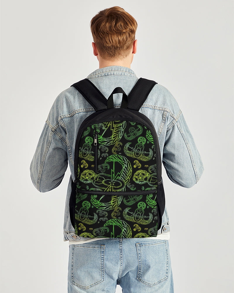 Print On Demand - Duo-Zip Backpack - "EOD Mixed Badges" (Lemon Lime on Black)