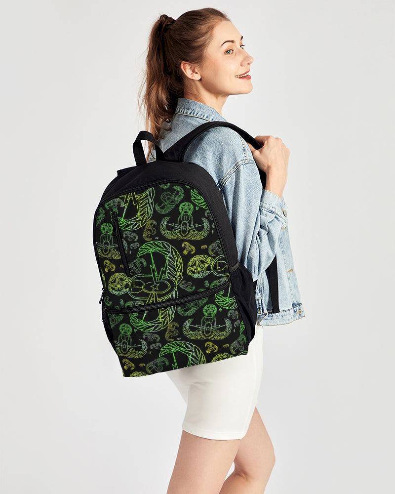 Print On Demand - Duo-Zip Backpack - "EOD Mixed Badges" (Lemon Lime on Black)